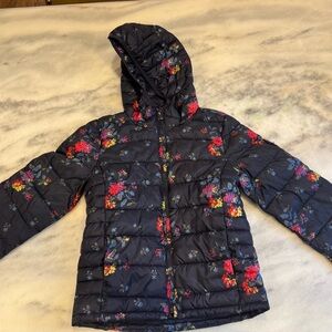 Floral Kids Puffer Jacket - Black